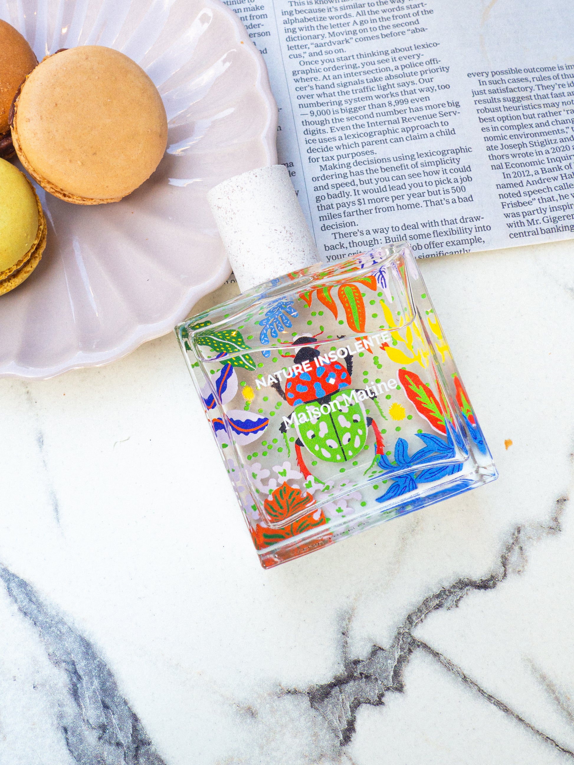 Nature insolente from Maison Matine, perfume with Beetle illustration on the bottle, perfume con ilustración de escarabajo en el bote