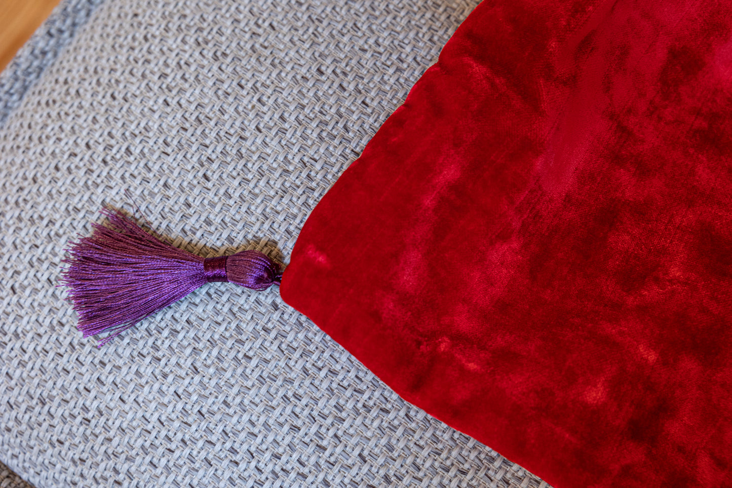 Satin Cushion Red Velvet - Tassels