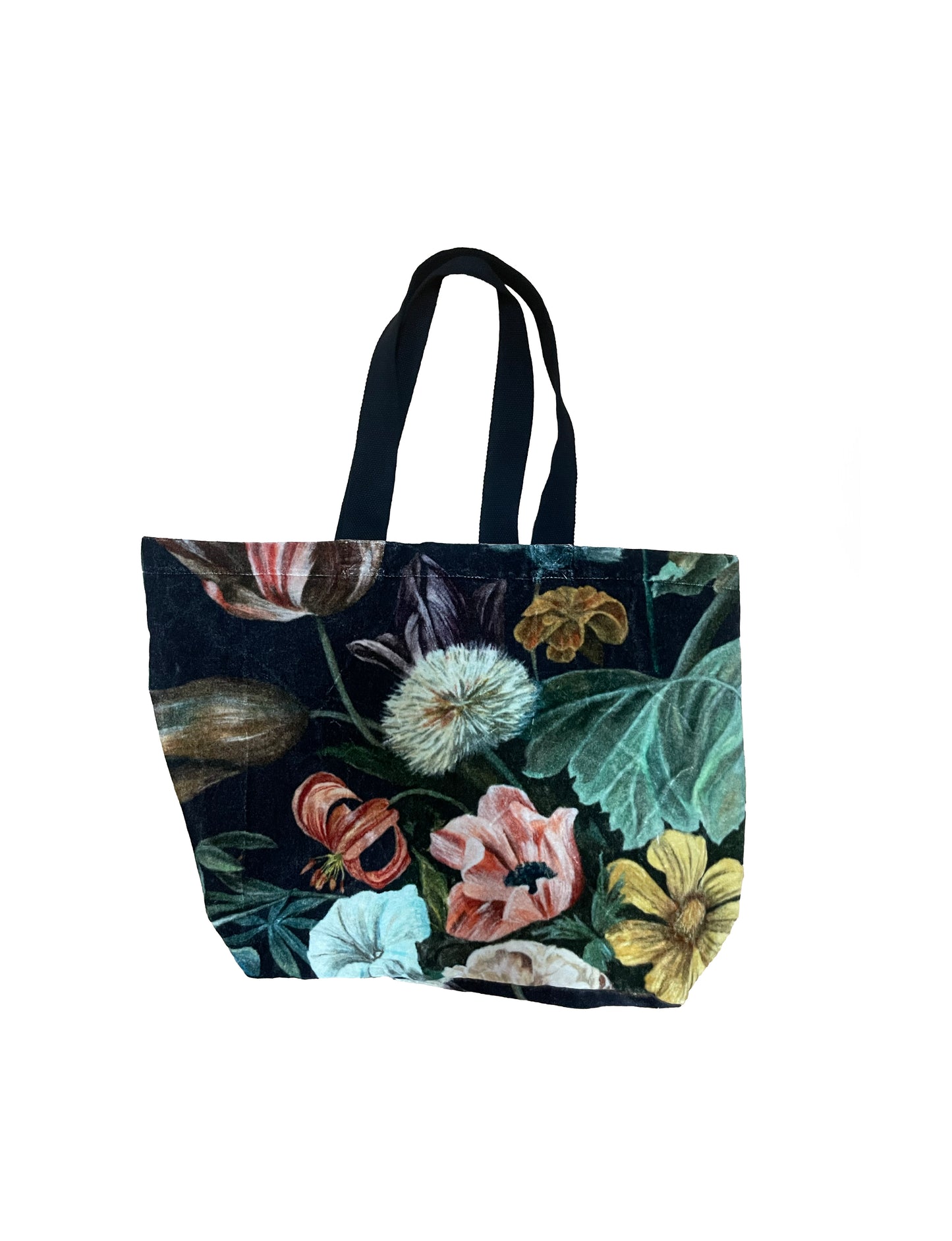 Velvet Tote Bag with Flowers Print