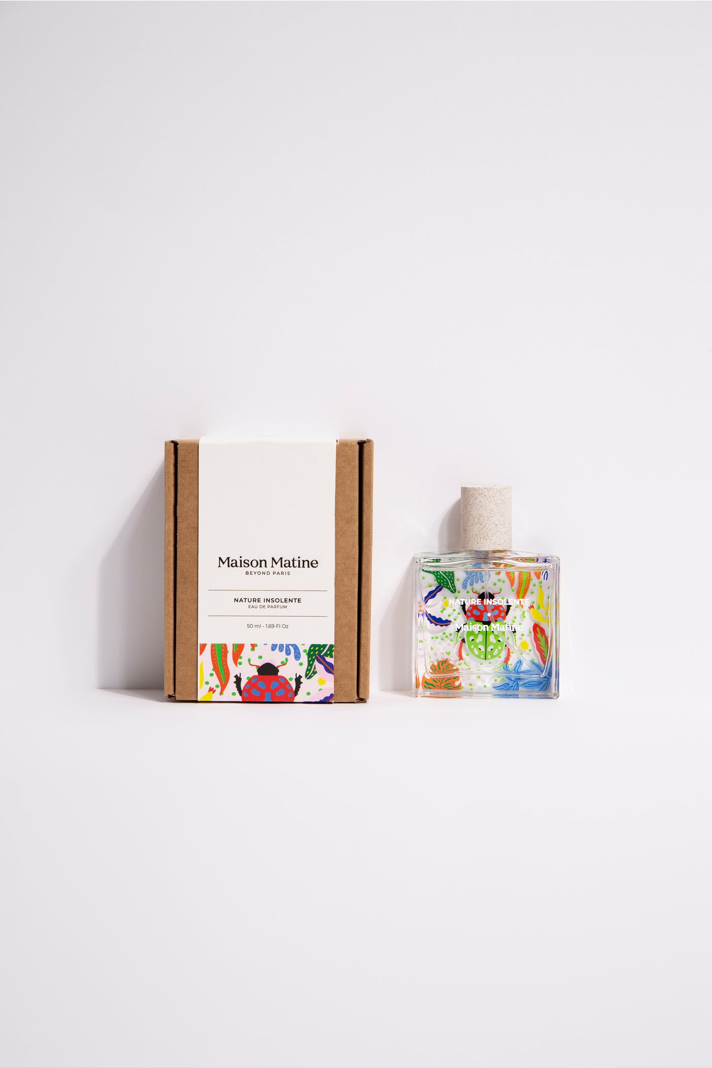 Nature insolente from Maison Matine, perfume with Beetle illustration on the bottle, perfume con ilustración de escarabajo en el bote
