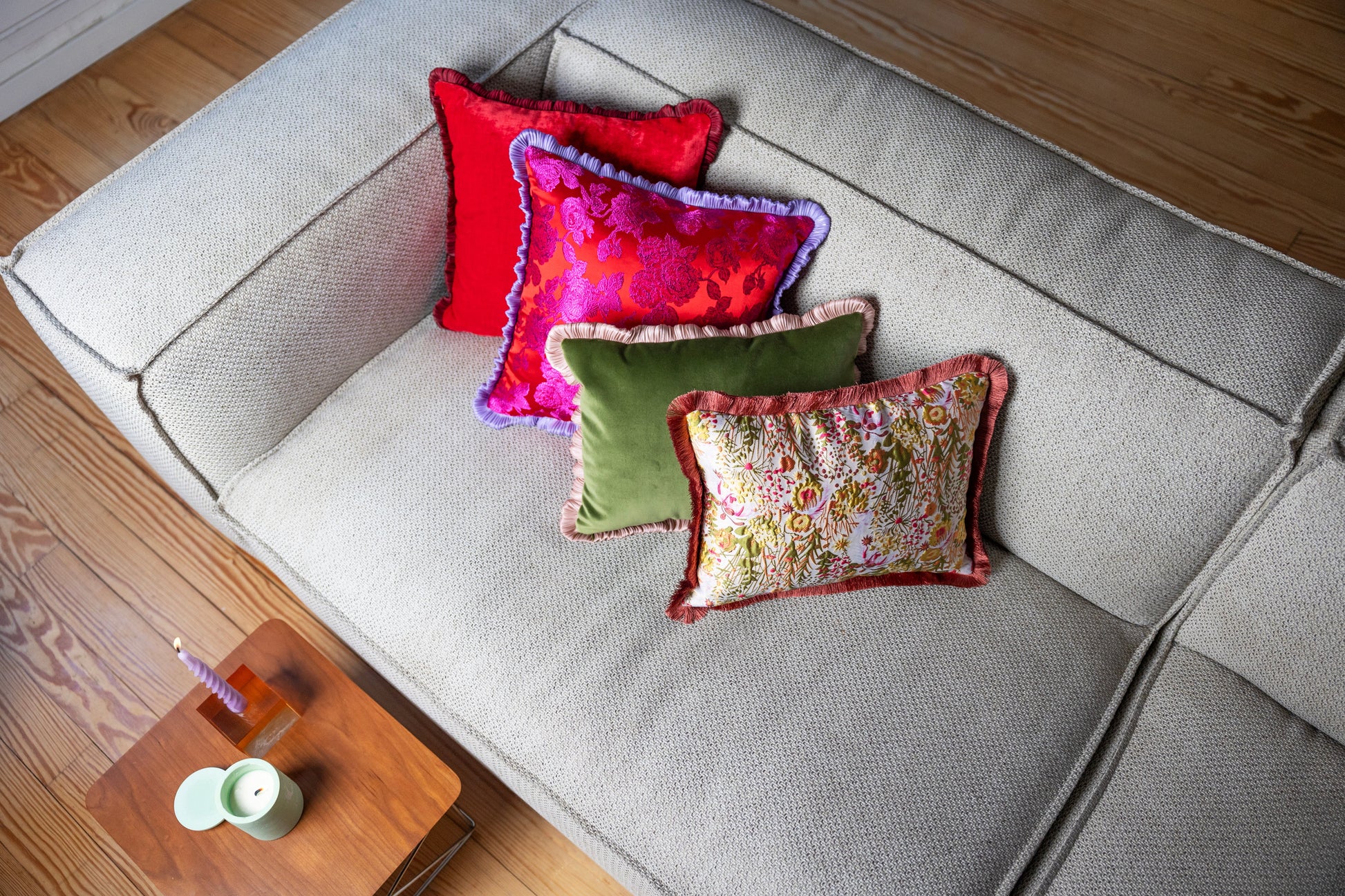 velvet luxury cushion, green velvet double side with fringe, home decor