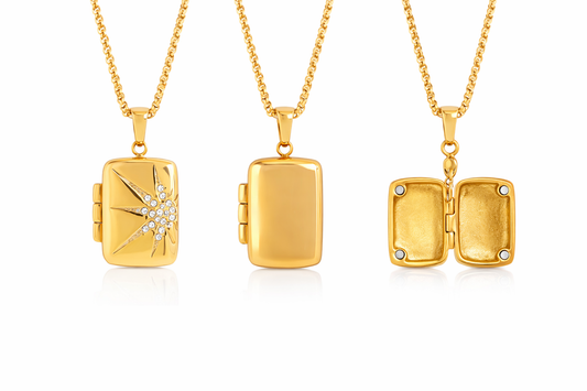 Collar dorado con marco para poner foto y decorada con cristales en forma de estrella