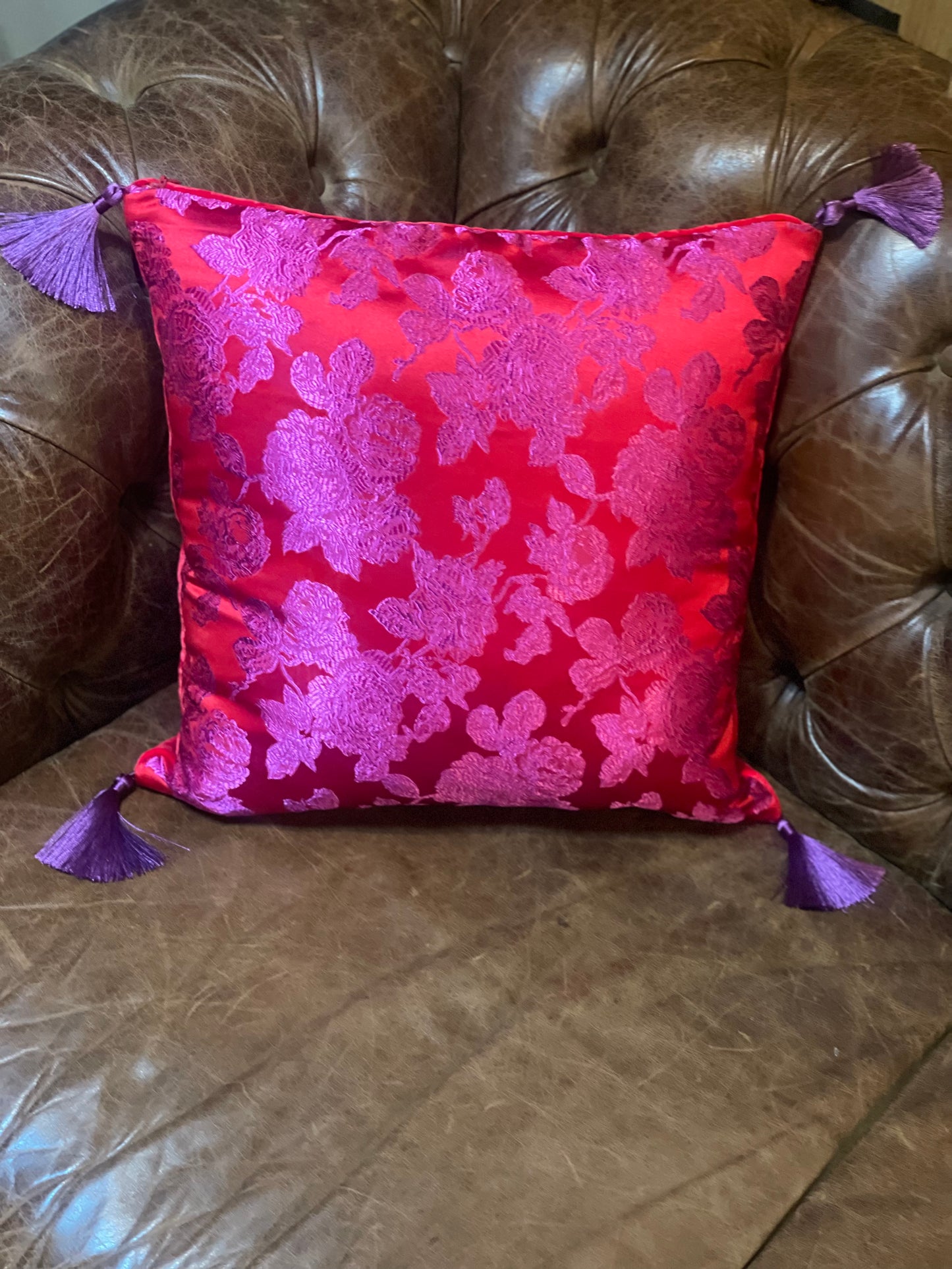 Satin Cushion Violet Velvet - Tassels