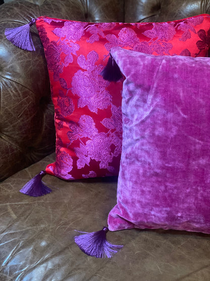 Satin Cushion Violet Velvet - Tassels