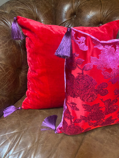 Satin Cushion Violet Velvet - Tassels