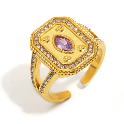 Gold rectangular ring with a lilac gemstone  by ortigas rosas