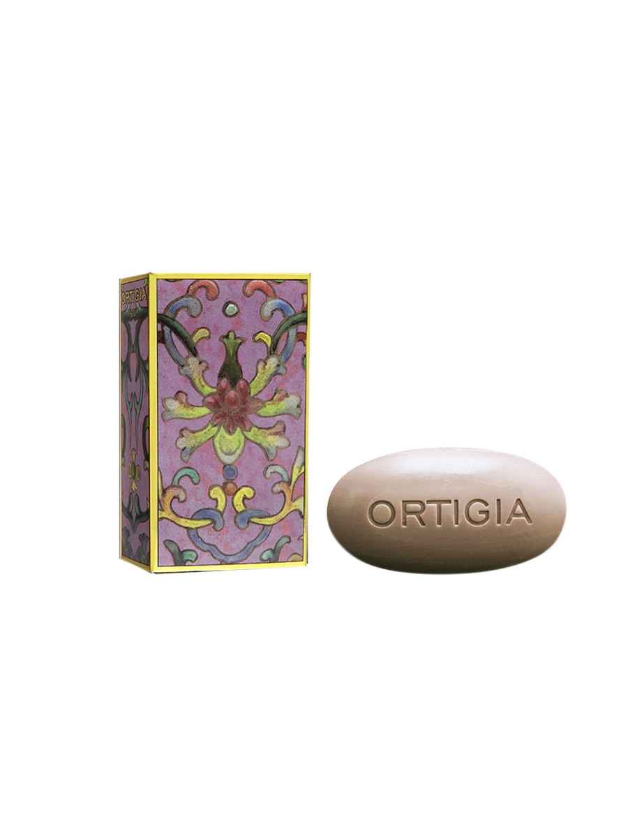 Ortigia Aragona lila soap 40g con caja decorada con flores y lila
