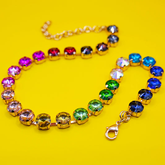 gargantilla de cristales colorados con cadena dorada, multicolor necklace multicolor crystals swarovski style