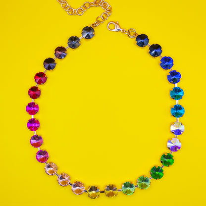 gargantilla de cristales colorados con cadena dorada, multicolor necklace multicolor crystals swarovski style